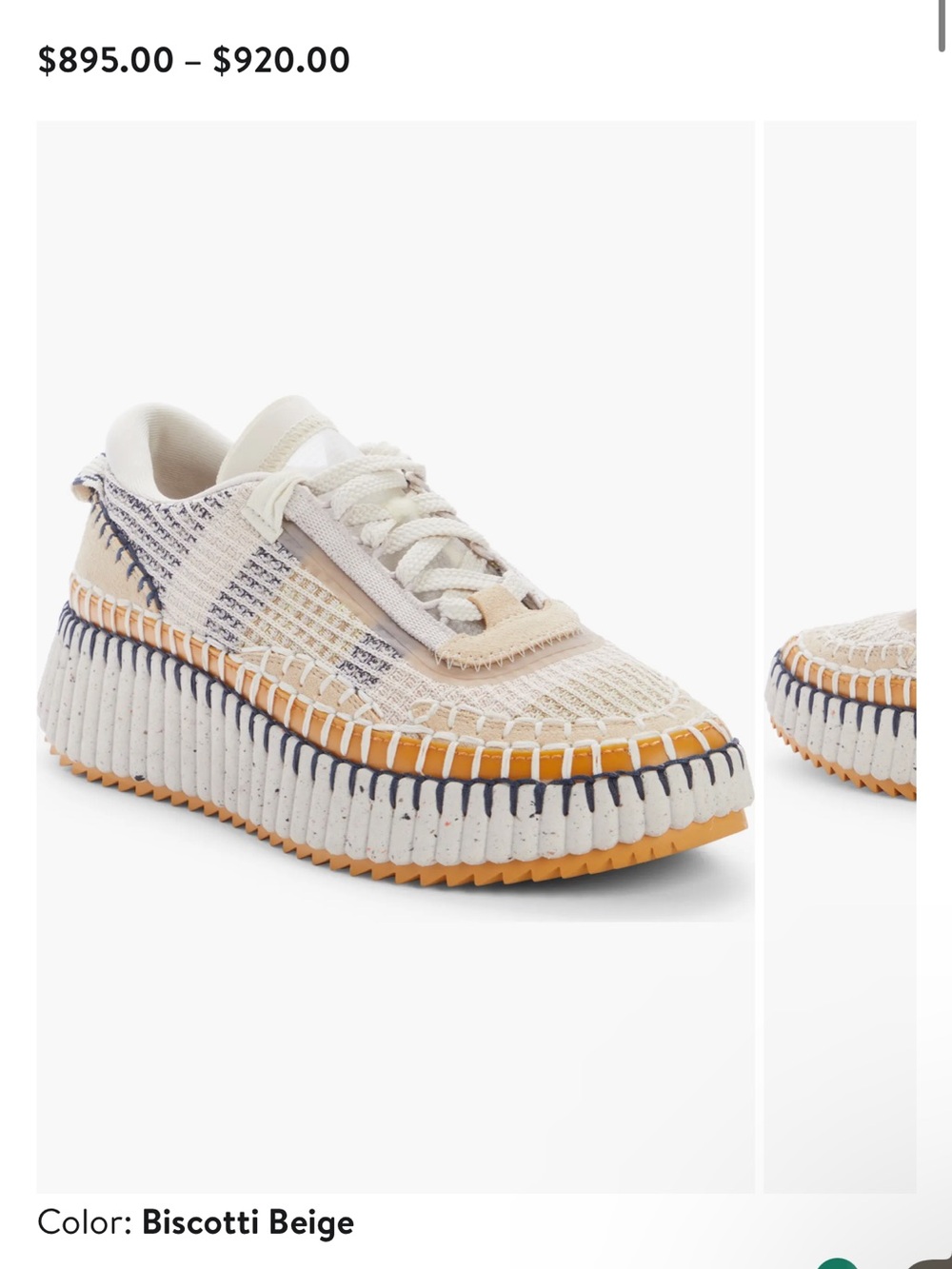 Chloe women’s  Beige and Tan Woven Platform Sneakers size 36 US 6